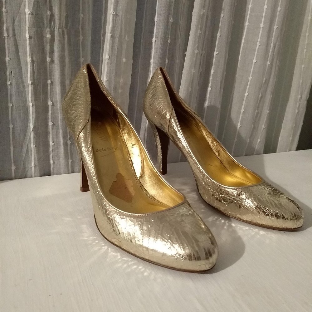 J. Crew Crackled Gold Leather Heels
